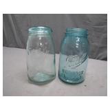 Embossed Aqua Glass Mason Jars