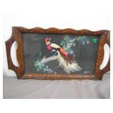 Handcrafted Tray With Feather Art From Mexico