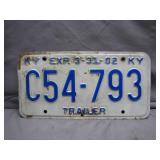 2002 Kentucky Trailer License Plate