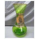 Green Glass Vase With Sailing Ship Motif