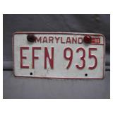 1980 Maryland License Plate EFN 935