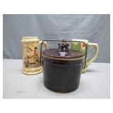 Ceramic Crock With Two Thematic Steins
