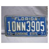 Florida License Plate 1970-71 Sunshine State