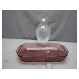 Crystal Vase and Glass Baking Dish Duo
