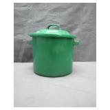 Green Tin Container with Glass Bottles
