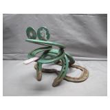 Horseshoe Frog Sculpture With Green Finish