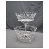 Two-Tiered White Wire Basket Stand