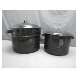 Two Large Black Speckled Stockpots