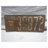 1918 Pennsylvania License Plate, No. 39872