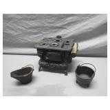 Miniature Crescent Cast Iron Stove Set with Pans