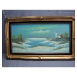 Coastal Scene With Lighthouse Painting