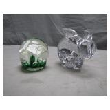 Glass Flower Sphere and Bunny Figurine