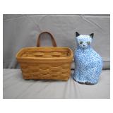 Longaberger Basket and Ceramic Cat Combo