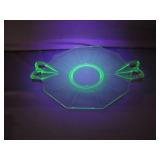 Green Uranium Glass Serving Plate With Handles