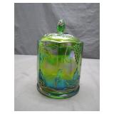 Green Carnival Glass Canister with Lid