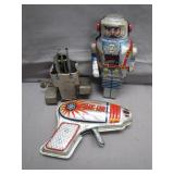 Vintage Tin Space Toy Set: Robot, Tank, Gun