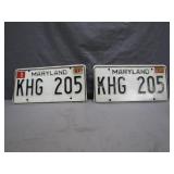 Matched Pair of Maryland License Plates