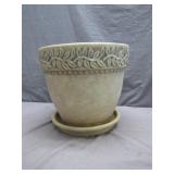 Rustic Clay Pot with Leaf Motif