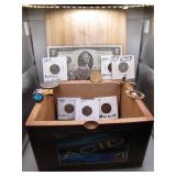 Vintage Box Packed w/ US Coins & Jewelry Treasures
