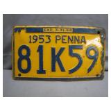 1953 Pennsylvania License Plate