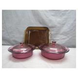 CorningWare Visions Pink and Amber Bakeware