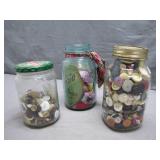 Three Jars of Assorted Vintage Buttons