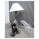 Eclectic Trio: Lamp, Iron, and Rack Combo