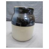 Stoneware Crock With Lid and Blue Glaze Finish
