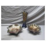 Carnival Glass Vase and Bowls Set