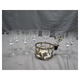 8 Etched Wine Glasses with Accessories
