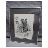 Framed Western-Style Drawing with Signatures