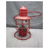 Rustic Red Railroad Lantern with Cage