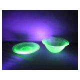 Uranium Glass Bowl and Saucer Set in Green Glow