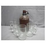 Brown Jug With Glass Mugs Set