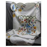 Handmade White Quilt With Floral Embroidery