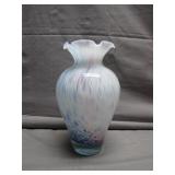 Hand-Blown Art Glass Vase with Fluted Rim