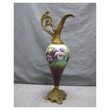 Hand-Painted Pitcher With Ornate Brass Accents