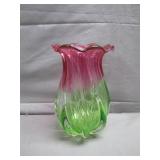 Telefloar Art Glass Vase in Pink and Green