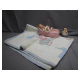 Ginette Doll, Quilt, and Goebel Figurine Set Ginette Doll, Quilt, and Goebel Figurine Set