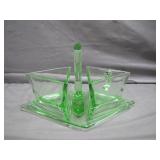 Art Deco Green Glass Condiment Server Art Deco Green Glass Condiment Server