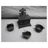 Miniature Cast Iron Toy Stove with Accessories Miniature Cast Iron Toy Stove with Accessories