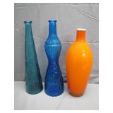 Three Colorful Glass Decorative Vases Three Colorful Glass Decorative Vases