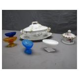 Porcelain Tureen with Glass Dishes Set Porcelain Tureen with Glass Dishes Set