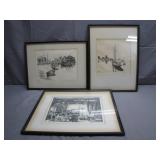 3 Framed Nautical Etchings on Display 3 Framed Nautical Etchings on Display