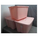 Three Pink Sterilite Storage Totes Three Pink Sterilite Storage Totes