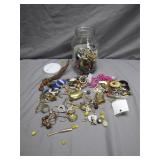 Jar of Assorted Jewelry and Trinkets