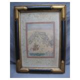 Framed Painting of Fighting Elephants