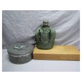 Pewter Tin, U.S. Canteen, and Wooden Box Set