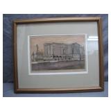 Framed Architectural Watercolor Illustration