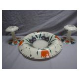 Floral Ceramic Bowl With Matching Candleholders